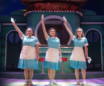 Waitress (2018) as Dawn. Also in photo: Joanna Ampil as Jenna, Bituin Escalante as Becky